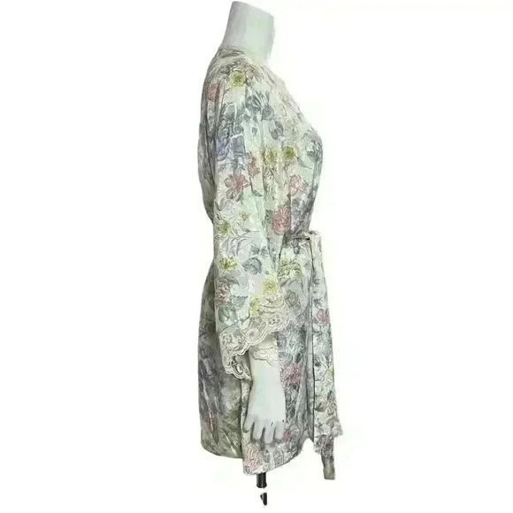Adonna Vintage Floral Lace Trim Robe Kimono Style Belted Housecoat Size 1X - Picture 4 of 12
